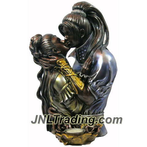 European Renaissance Art 12-1/2 Inch Tall High Quality Resin Statue Sculpture Candle Holder - Bronze Color COUPLE KISSING