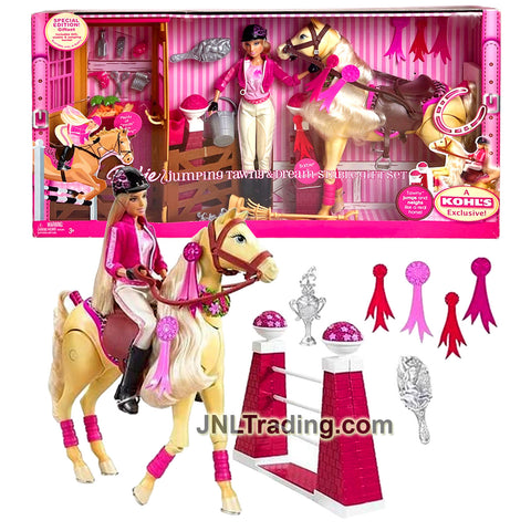 Year 2006 Kohl's Exclusive Barbie JUMPING TAWNY & DREAM STABLE GIFT SET with Fence, Bucket, Trophy, Hairbrush and More