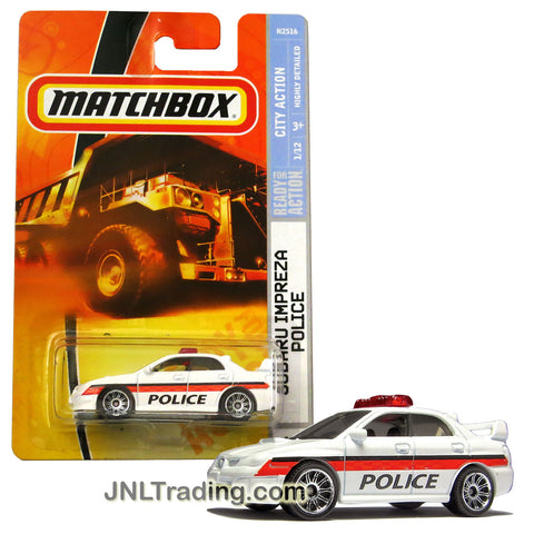 Matchbox Year 2007 City Action Series 1:64 Scale Die Cast Car Set #45 - White Color SUBARU IMPREZA POLICE Cruiser with Black/Orange Stripe N2516
