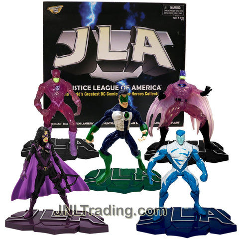 Kenner Year 1998 DC Justice League of America JLA 5 Pack 5 Inch Tall Figure Set - SUPERMAN BLUE, GREEN LANTERN, THE HUNTRESS, HOLOGRAM BATMAN and HOLOGRAM THE FLASH Plus 5 Display Stands