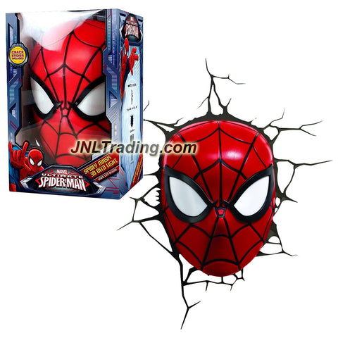 3DLightFX Marvel Ultimate Spider-Man Series Battery Operated 8 Inch Tall 3D Deco Night Light - SPIDEY MASK with Light Up LED Bulbs and Crack Sticker