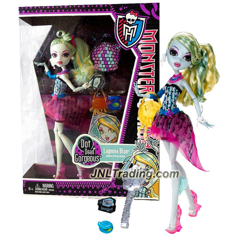 Mattel Year 2011 Monster High "Dot Dead Gorgeous" Series 11 Inch Doll Set - Lagoona Blue "Daughter of the Sea Monster" with Purse, Cosmetic Powder Case, Cell Phone, Hairbrush and Doll Stand (X4530)
