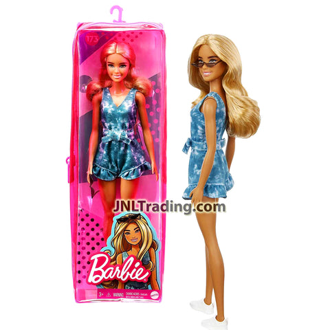 Year 2020 Barbie Fashionistas Series 12 Inch Doll Set #173 - Hispanic Model GRB65 in Blue Tie-Dye Romper with Sunglasses