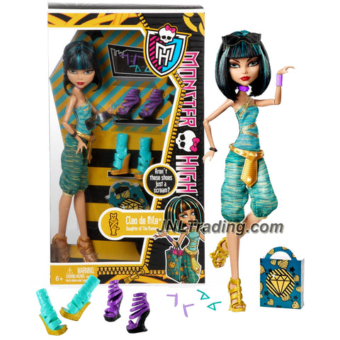 Mattel Year 2013 Monster High "Aren't These Shoes Just a Scream?" Series 11 Inch Doll Set - Cleo de Nile "Daughter of The Mummy" with 3 Pair of Shoes, 2 Pair of Earrings, Sunglasses, Shopping Bag and Doll Stand
