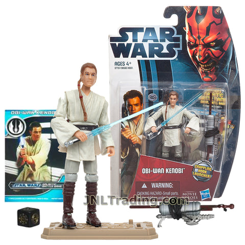 Star Wars Year 2012 Movie Heroes Series 4 Inch Tall Figure - OBI-WAN KENOBI MH08 with Lightsaber, Grappling Hook Launcher, Battle Game Card, Die and Display Base