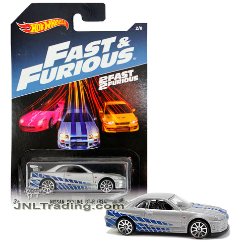 Year 2016 Hot Wheels 2 Fast 2 Furious Series 1:64 Scale Die Cast Car 2/8 - Silver Sport Car NISSAN SKYLINE GT-R (R34)