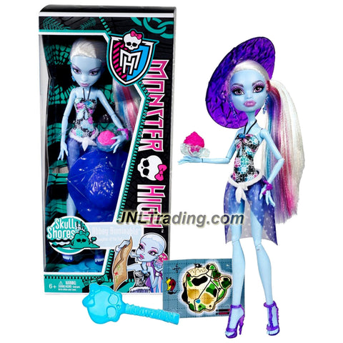 Mattel Year 2011 Monster High Skull Shores Series 10 Inch Doll - Abbey Bominable "Daughter of the Yeti" with Coconut-Shaped Cup, Purple Hat, Earrings, Map Card, Hairbrush and Doll Stand (W9184)