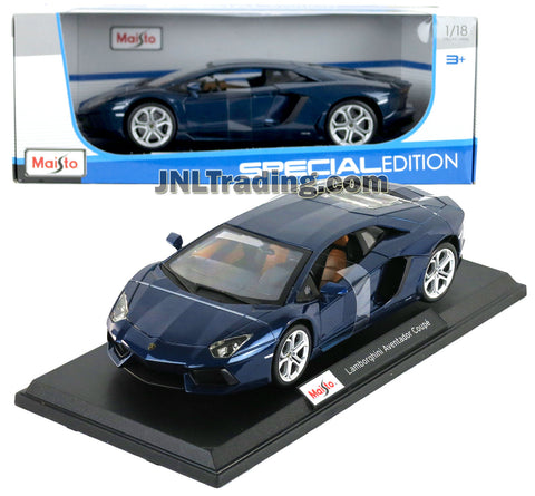 Maisto Special Edition Series 1:18 Scale Die Cast Car - Navy Blue Sports Car LAMBORGHINI AVENTADOR COUPE with Display Base (Dimension: 9" x 4" x 2-1/2")
