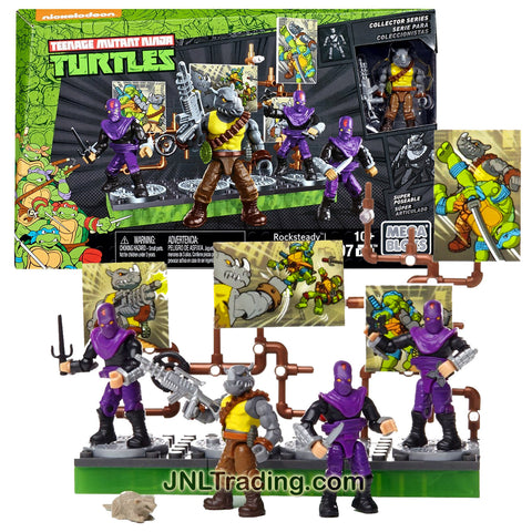 Mega Bloks Year 2016 Teenage Mutant Ninja Turtles TMNT Series Set #DMW28 - ROCKSTEADY VILLAIN PACK with 3 Foot Soldiers and Display Base