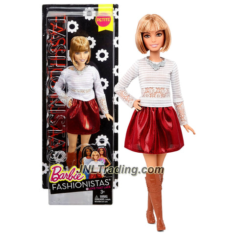 Mattel Year 2015 Barbie Fashionistas Series 12 Inch Doll - Petite Bob Hair Blonde (DMF25) in Love That Lace Top and Red Skirt with Necklace