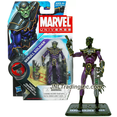 Marvel Year 2009 Series 2 Marvel Universe 4 Inch Tall  Figure #024 - SKRULL SOLDIER with Rifle, Gun, Display Base and Classified File