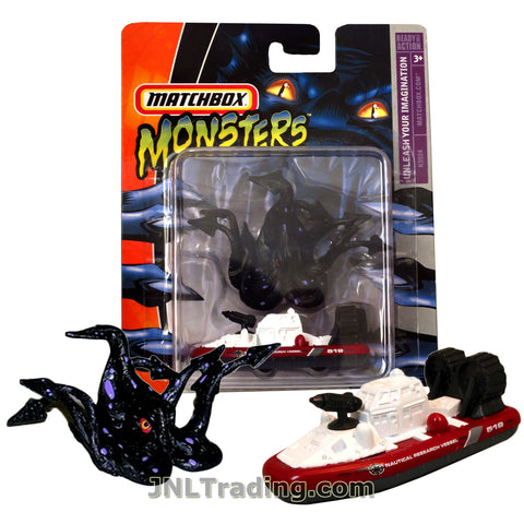 Matchbox Year 2006 Monsters Unleash Your Imagination Series 1:64 Scale Die Cast Metal Vehicle Set - Black Giant Squid vs. Nautical Research Vessel Boat K5524