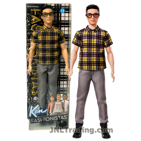 Barbie Year 2016 Ken Fashionistas Series 12 Inch Doll - Muscular Brunette KEN FNH44 in Yellow Chill in Check Shirt and Khakis Pants with Glasses