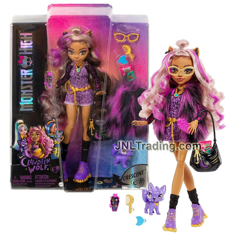 Year 2022 Monster High Pet Buddies Series 11 Inch Doll - CLAWDEEN WOLF with CRESCENT, Purse, Sunglasses, Jacket, Combs and Phone