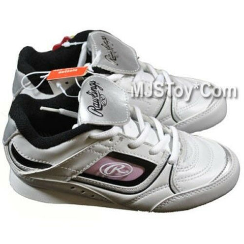 NIB Rawlings WHITE BASEBALL CLEATS Shoes CLEATED Shoe Kids Size Rubber Spikes