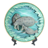 Amy and Addy The Gray Rock Collection Series Marine Life Animal Resin 11" Diameter Decorative Art Piece - MANATEE FAMILY Sculpture with Plate Base