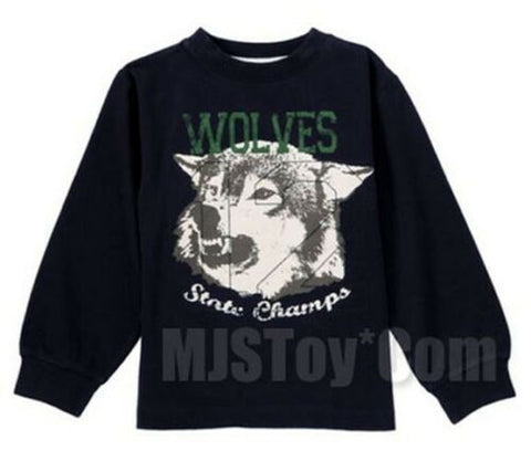 NWT GYMBOREE Wolves State Champs Printed Tee T-Shirt Long Sleeve Boy Navy Blue