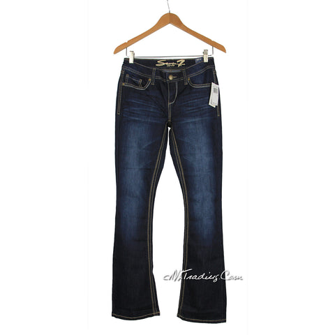 SEVEN 7 Women's Boot Cut Denim Reborn Blue Back Flap Pocket Jeans Pants