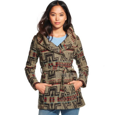 NWT Mossimo Supply Co. Women's Faux Wool Blend Wrap Jacket Brown Jacquard Coat