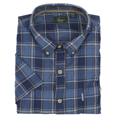 GH Bass Rock River Texture Men's Short Sleeve Plaid 100% Cotton Shirt Insignia Blue / L/G