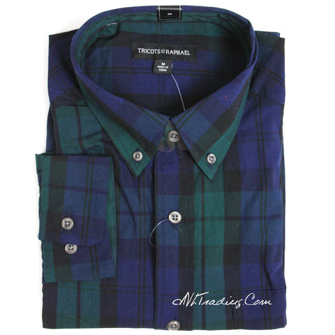 Tricots St. Raphael Men's 100% Cotton Woven Long Sleeve Plaid Shirt ...