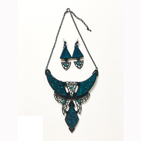 Women Bib Costume Necklace & Earrings Chunky triangle shape Jewelry Set #3