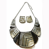 Women Bib Style Necklace & Earrings Chunky Square Lines Resin Jewelry Set#5