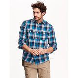 Old Navy Men Classic Regular-Fit Long Sleeve Plaid Flannel Shirt 100% cotton