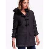 Old Navy Women's Wool-Blend Toggle Coat Warm Winter Jacket faux-fur-trimmed
