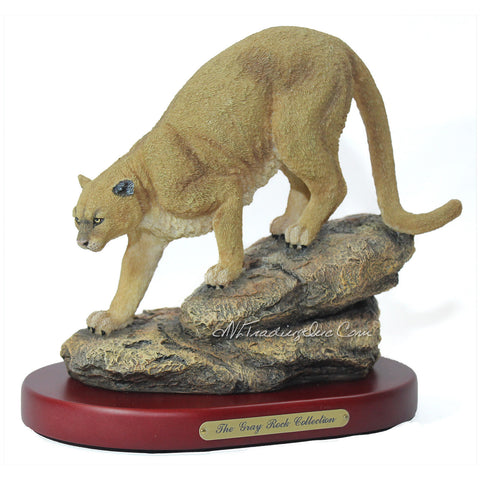 Amy and Addy The Gray Rock Collection Series Wildlife Animal Resin Decorative Statue - MOUNTAIN LION COUGAR CLIMBING DOWN THE ROCK Sculpture with Base