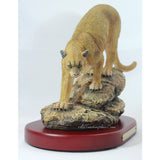 Amy and Addy The Gray Rock Collection Series Wildlife Animal Resin Decorative Statue - MOUNTAIN LION COUGAR CLIMBING DOWN THE ROCK Sculpture with Base