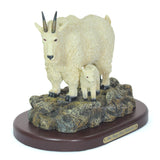 Amy and Addy The Gray Rock Collection Series Wildlife Animal Resin Decorative Statue - MOUNTAIN GOAT WITH BABY ON ROCKY LEDGES Sculpture with Base