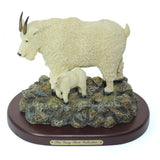 Amy and Addy The Gray Rock Collection Series Wildlife Animal Resin Decorative Statue - MOUNTAIN GOAT WITH BABY ON ROCKY LEDGES Sculpture with Base