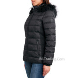 Nautica Women's Faux Fur Trim Hooded Water Resistant Warm Winter Puffer Jacket