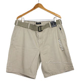 NAUTICA men's Classic 100% Cotton Twill Soft Belted Flat Front Chino Shorts