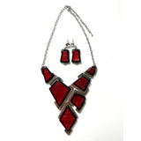 Women Bib Style Necklace & Earrings Chunky Diamond Shape Resin Jewelry Set#4