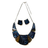 Women Bib Style Necklace & Earrings Chunky Square Lines Resin Jewelry Set#5