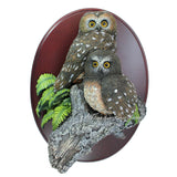 Amy and Addy The Gray Rock Collection Series Wildlife Animal Resin Decorative Statue - NORTHERN SAW WHET OWLS Sculpture with Wall Plaque Base