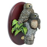 Amy and Addy The Gray Rock Collection Series Wildlife Animal Resin Decorative Statue - NORTHERN SAW WHET OWLS Sculpture with Wall Plaque Base