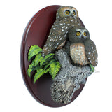 Amy and Addy The Gray Rock Collection Series Wildlife Animal Resin Decorative Statue - NORTHERN SAW WHET OWLS Sculpture with Wall Plaque Base