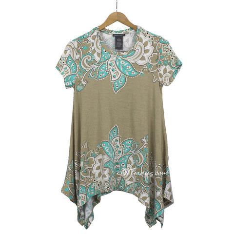 Chelsea & Theodore short sleeve Sharkbite Style Top Stretchy Tunic Shirt