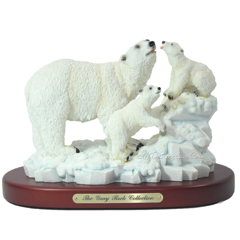 Amy and Addy The Gray Rock Collection Series Wildlife Animal Resin Sculpture - POLAR BEAR PLAYING with 2 CUBS with Display Base