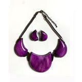 Women Bib Style Necklace & Earrings Chunky Cresent Resin Jewelry Set #10