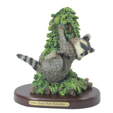 Amy and Addy The Gray Rock Collection Series Wildlife Animal Resin Decorative Sculpture - RACCOON HANGING ON PINE TREE with Base