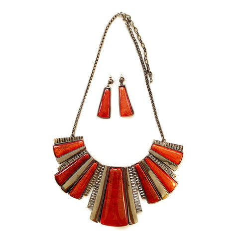 Women Bib Style Necklace & Earrings Chunky Stripes Resin Jewelry Set #6