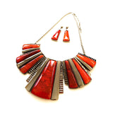 Women Bib Style Necklace & Earrings Chunky Stripes Resin Jewelry Set #6