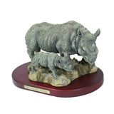 Amy and Addy The Gray Rock Collection Series Wildlife Animal Resin Decorative Statue - AFRICAN WHITE RHINOCEROS with BABY RHINO Sculpture with Base