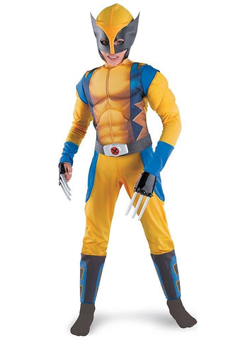 Boys Wolverine Classic Deluxe Muscle Halloween Costumes Claws/Mask Disguise M7/8