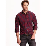 Old Navy Men's Slim-Fit Long Sleeve 100% Cotton Poplin Tartan Plaid Shirt