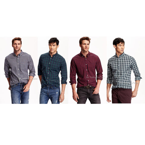 Old Navy Men's Slim-Fit Long Sleeve 100% Cotton Poplin Tartan Plaid Shirt